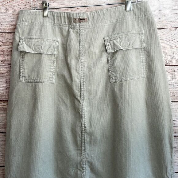VINTAGE EDDIE BAUER CORDUROY MODEST MAXI SKIRT IN KHAKI - Picture 5 of 7